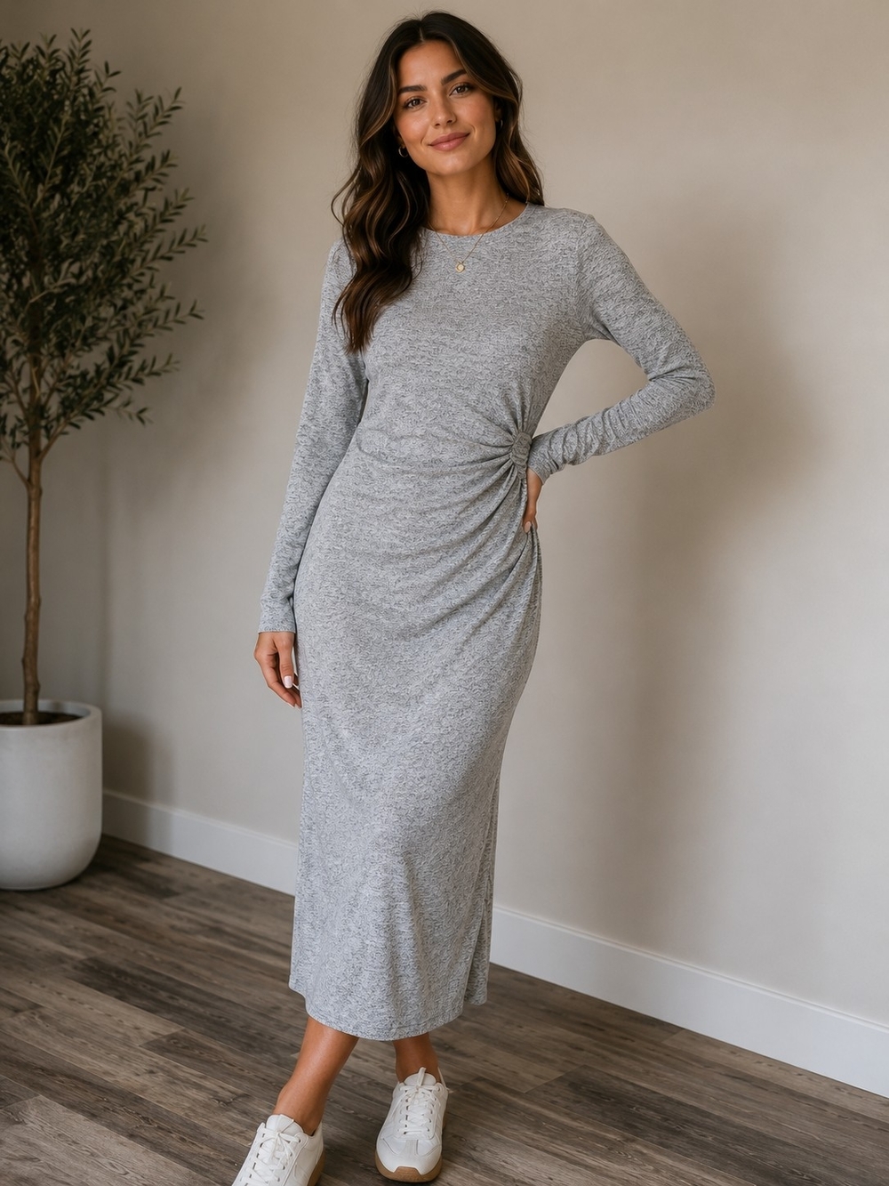 Banana Republic Long Sleeve Gray Twist-Waist Dress Sz Small